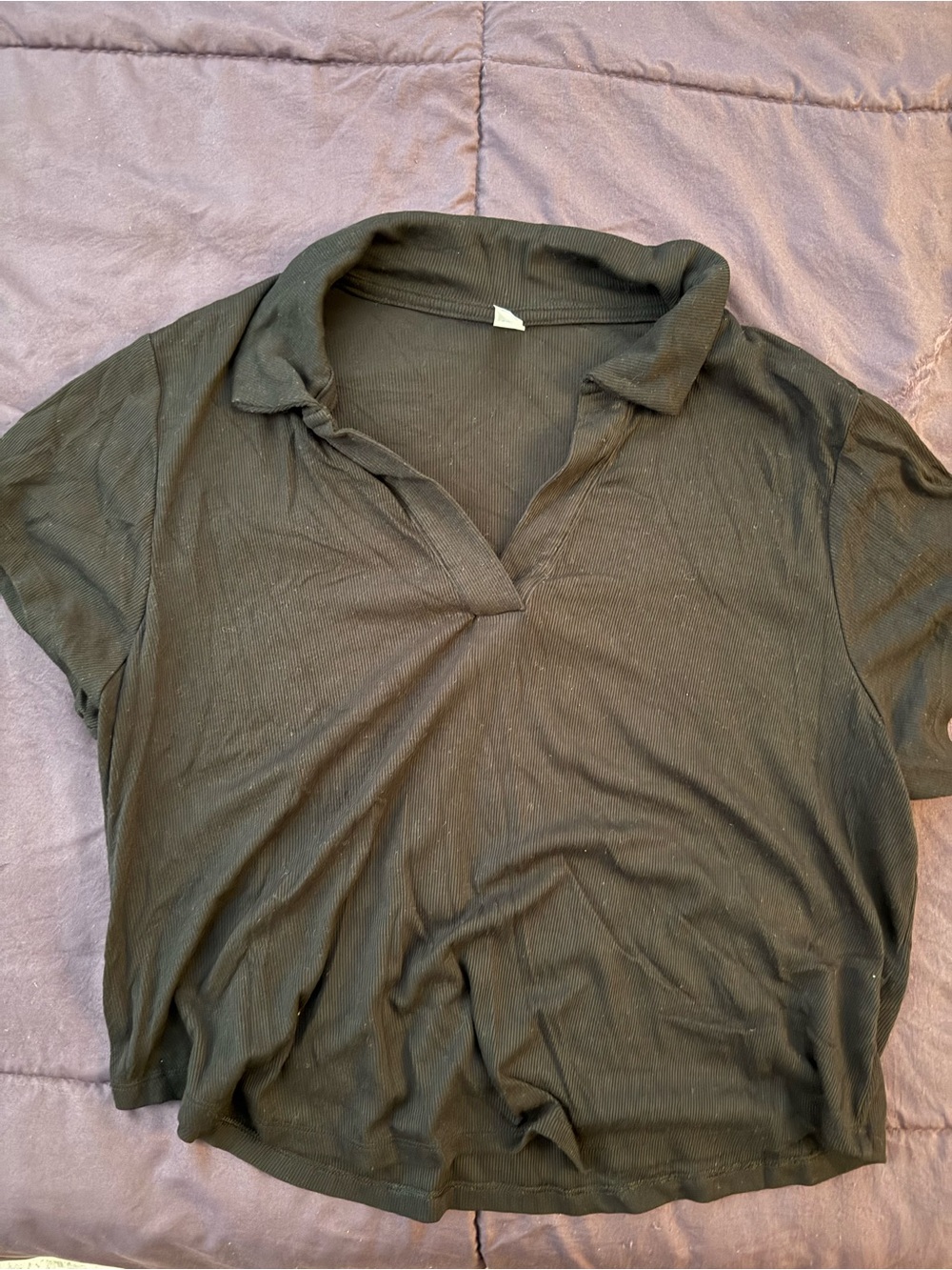 Classic Black Polo-Style Women's Top - Cropped